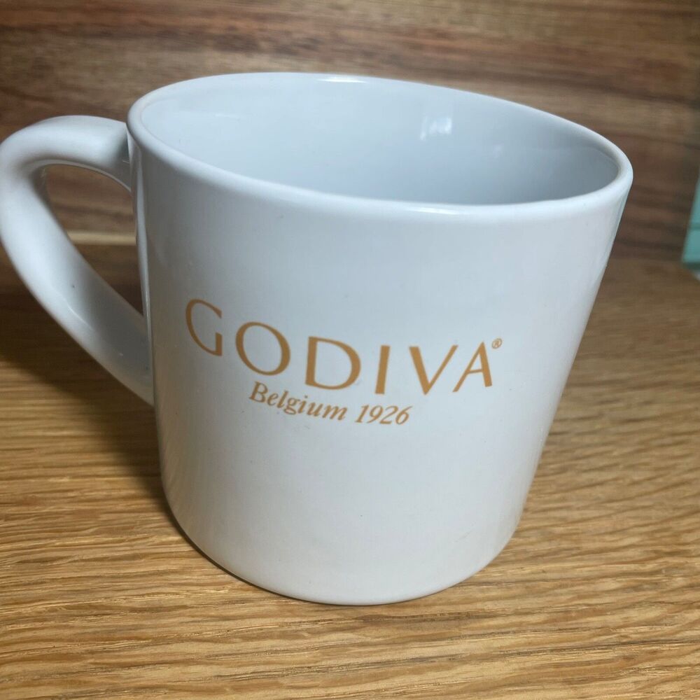 Godiva Chocolates Belgium 1926 Ceramic logo Mug white gold Glam Gold